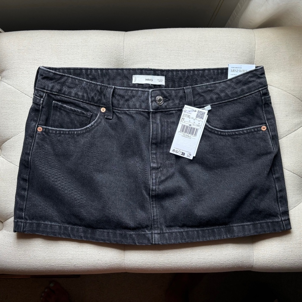Mango Black Denim Low Waist Mini